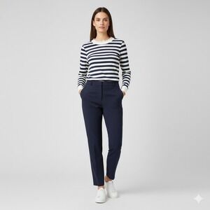 BODEN Womens Broderie Trim‎ Striped Cotton Top Size Small